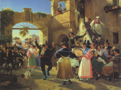 Romans gathered for merriment at an osteria. by Wilhelm Marstrand