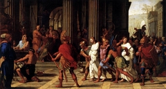 Saint Gervais et saint Protais amenés devant Astasius refusent de sacrifier à Jupiter by Eustache Le Sueur