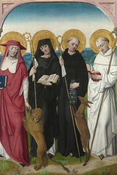 Saints Jerome, Bernard (?), Giles and Benedict (?) by Anonymous