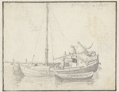 Schuit met een roeiboot by Herman Saftleven