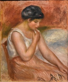 Seated Girl in striped Skirt by Auguste Renoir
