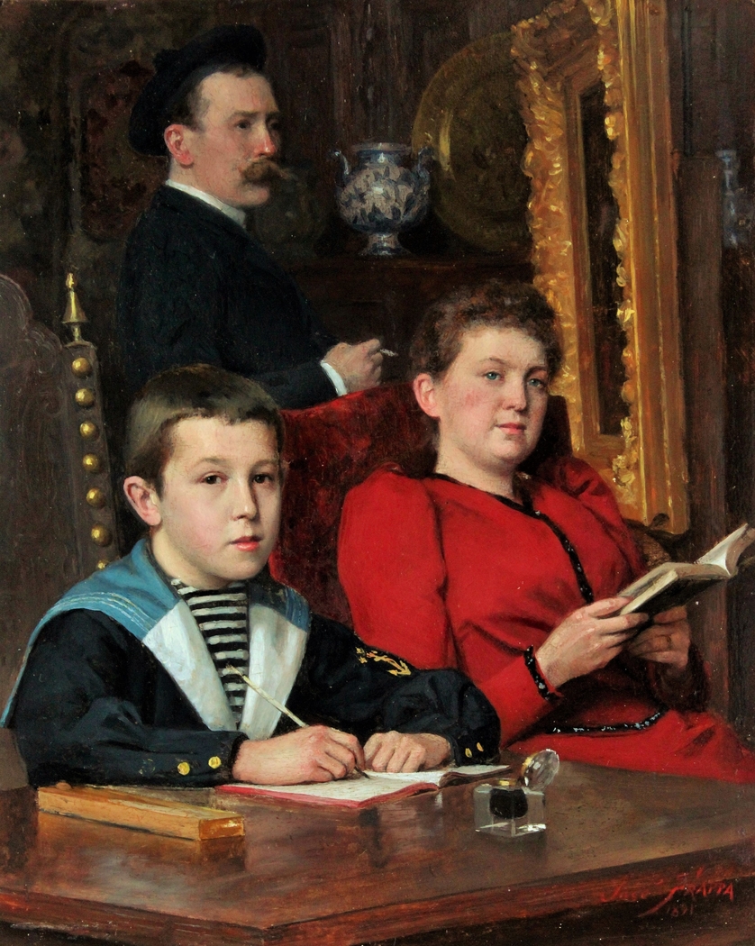 Self-portrait by José Frappa with his wife and his son Jean-José Frappa