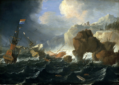 Ships and a Galley Wrecked on a Rocky Coast by Jan Peeters the Elder