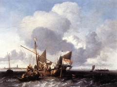 Ships on the Zuiderzee before the Fort of Naarden by Ludolf Bakhuizen