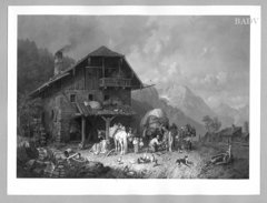 shop at a Mountain smithery with water - mill by Heinrich Bürkel