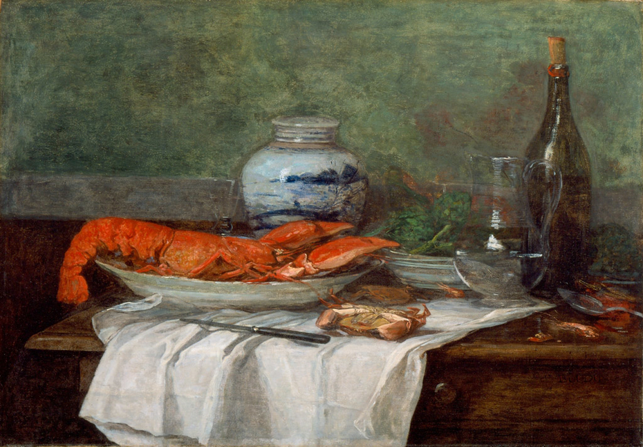 Still Life with Lobster on a White Tablecloth