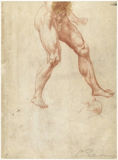 Studie van het onderlijf van een lopend mannelijk naakt by Cornelis van Poelenburch