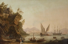 The Beach at Posillipo, Naples, with Figures (said to be Horatio, Lord Nelson and Lady Hamilton) walking along the Shore