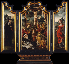 Triptych with Calvary, Saint Anthony the Abbot and Saint Catherine by Master of the Von Groote Adoration