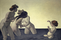 Trois femmes et une petite fille jouant dans l'eau by Félix Vallotton