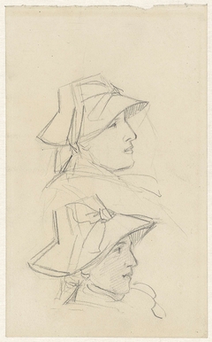 Twee studies van een vrouw met een hoed by Jozef Israëls