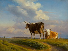Two Cows in an Open Field by Johan Lundbye
