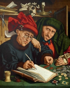 Two tax collectors or misers in an interior by Quinten Metsys
