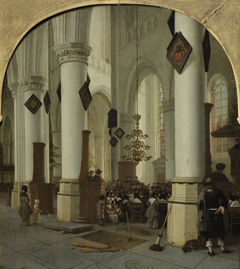 View inside the Saint Bavo church in Haarlem during mass by Hendrick Cornelisz van Vliet