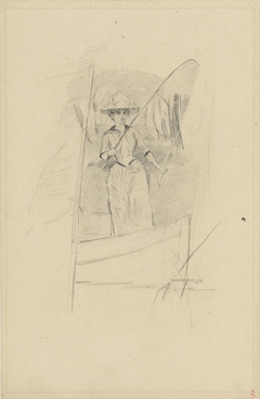 Vrouw met een hengel in een bootje by Jozef Israëls