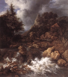 Waterfall with a Half-Timbered House and Castle by Jacob van Ruisdael