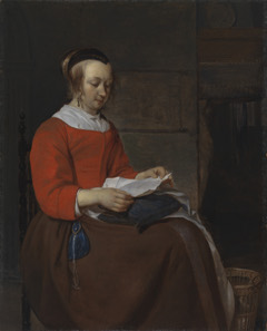 Young Woman Seated in an Interior, Reading a Letter by Gabriël Metsu