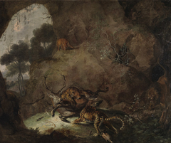 Zwei Tiger, einen Hirsch reißend by Carl Borromäus Andreas Ruthart