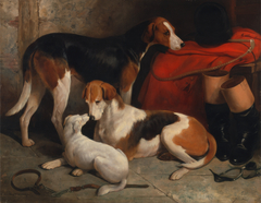 A Couple of Foxhounds with a Terrier, the property of Lord Henry Bentinck by William Barraud