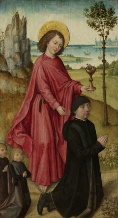 A Donor and his two Sons with Saint John the Evangelist, inner left wing of a triptych