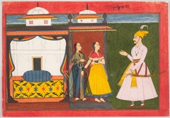 A Hero Approaches a Heroine and Her Attendant, Folio from a Rasamajari (“A Bouquet of Delights”) Series by anonymous painter