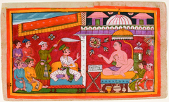A Jain teacher receives a prince and his retinue (recto); map of the world (vers by Anonymous