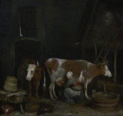 A Maid Milking a Cow in a Barn by Gerard ter Borch