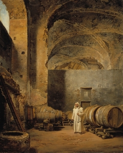 A Monk in a Ruin which Has Been Made into a Wine Cellar