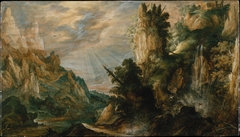 A Mountainous Landscape with a Waterfall