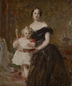 A Portrait Study of a Lady and a Child in an Interior