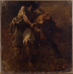 A Sketch (Man Wrestling a Bull) by Marià Fortuny Marsal