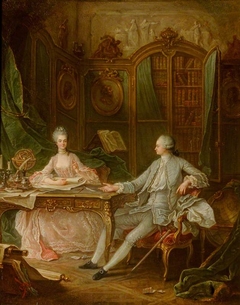 A Young Man and a Woman Discussing the Sciences in a Library by François Guérin