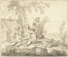 Allegorische voorstelling met kinderen en attributen van de Landbouw by Johann Heinrich Keller II
