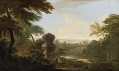 An Italianate Landscape with Figures by a Tomb by James Forrester
