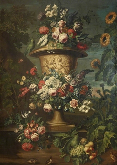 An Urn Filled and Garlanded with Summer Flowers by attributed to Jean-Baptiste Belin the elder