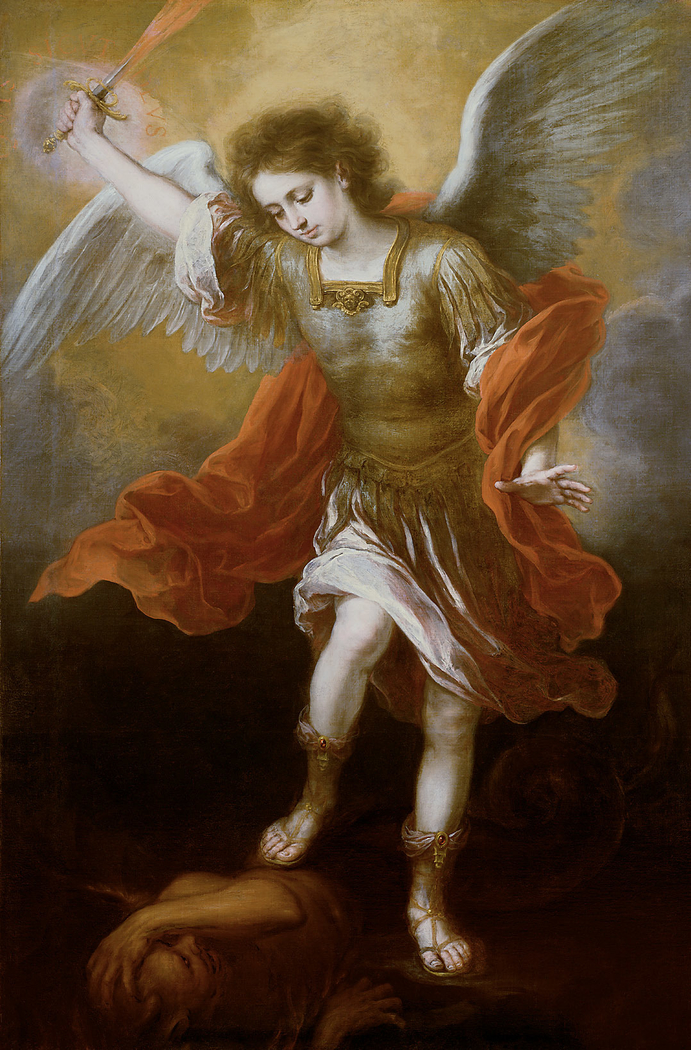 Archangel Michael plunges the devil into the abyss