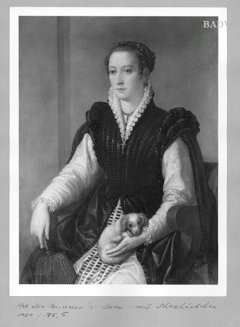 Bildnis einer Dame mit Schoßhündchen und Fächer by Giovanni Battista Moroni