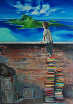 boy and books by Katarzyna Oronska