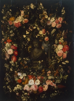 Bust of the Virgin Framed with a Garland of Flowers
