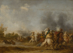 Cavalry Skirmish near Water by Palamedes Palamedesz