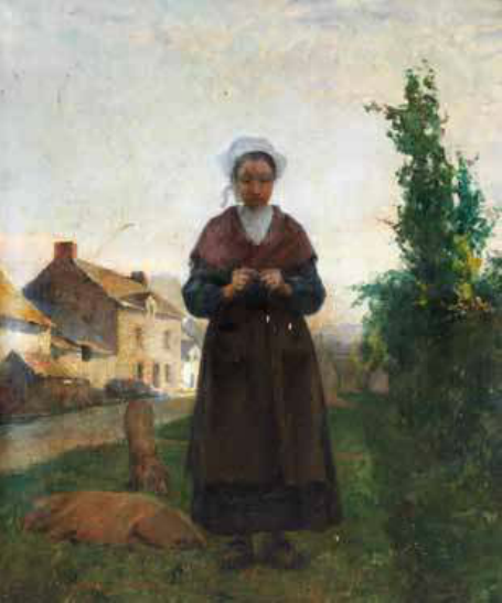 Country landscape with female figure