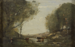 Cows and Water by Jean-Baptiste-Camille Corot