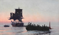 Danish privateers intercepting an enemy vessel during the Napoleonic Wars by Christian Mølsted
