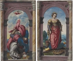 Diptych Saint Catherine of Alexandria triumphing over the Emperor Maxentius; and The Conversion of Saint Paul by Bernard van Orley