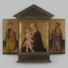 Drieluik " Maria met kind, H. Petrus en H. Paulus" op hout door Neri di Bicci, circa 1470, Florence by Neri di Bicci