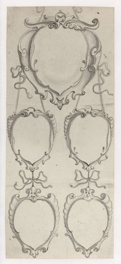 Een grote en vier kleine ovale cartouches by Pieter Jansz