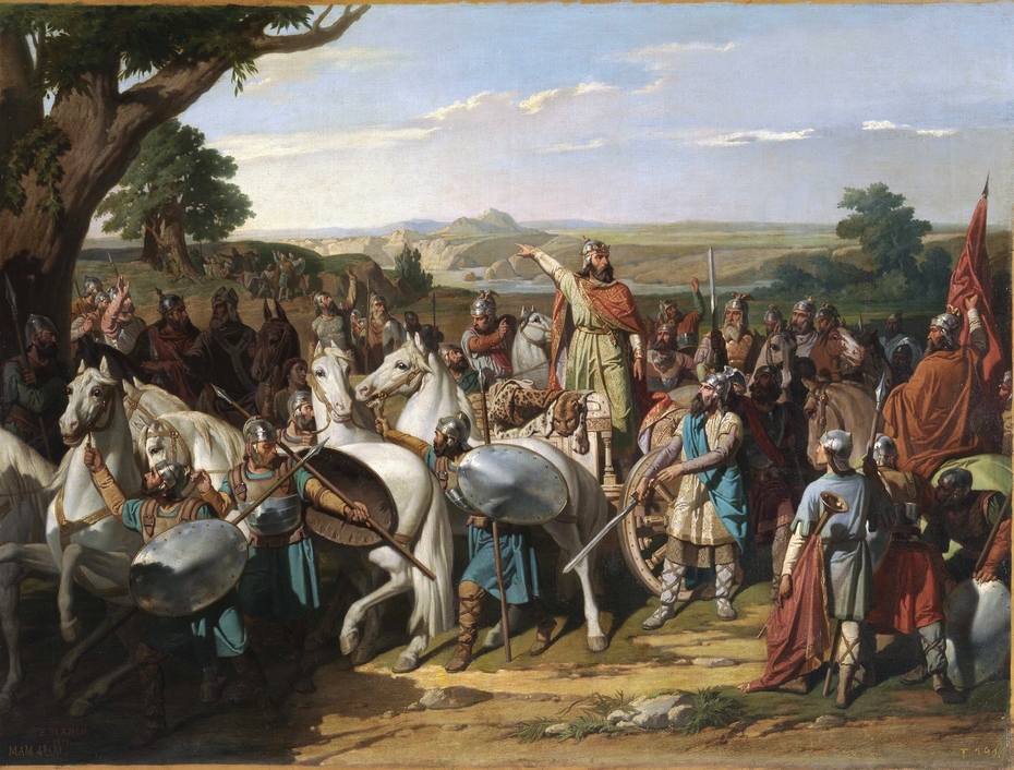 El rey don Rodrigo arengando a los jefes de su ejército antes de dar la batalla del Guadalete