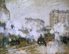 Exterior of Saint-Lazare train station, arrival of a train