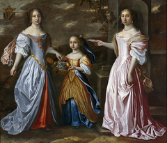 Family portrait of Bouwina Tjarda van Starkenborgh (?-1709), Hiddina Anna Tjarda van Starkenborgh (?-?) and Frederica Tjarda van Starkenborgh (1649-1687) by Martinus van Grevenbroeck