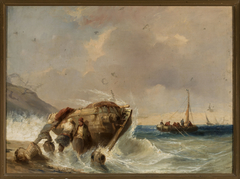 Fishing boat at the seaside by Eugène Isabey